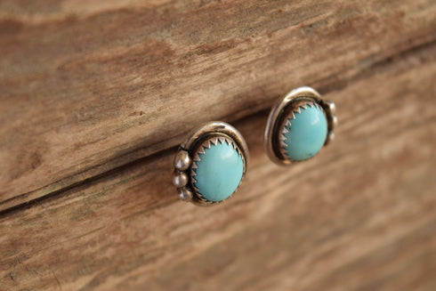 Pale Turquoise Stud Earrings - Signed Native American