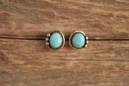 Pale Turquoise Stud Earrings - Signed Native American