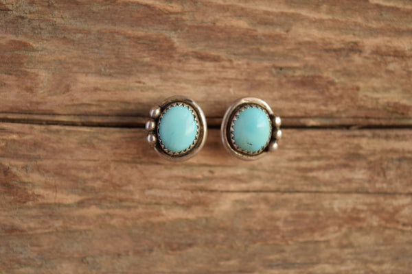 Pale Turquoise Stud Earrings - Signed Native American