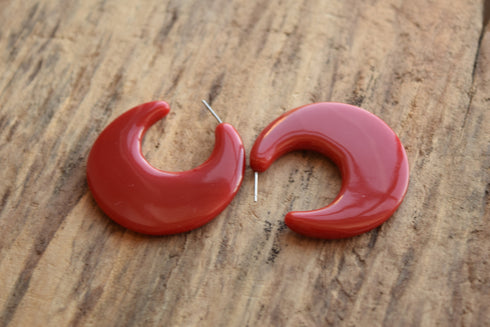 Red Crescent Hoop Earrings