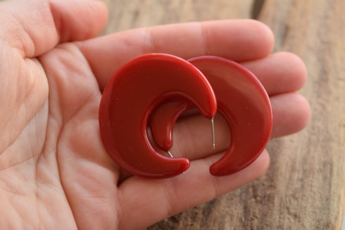 Red Crescent Hoop Earrings