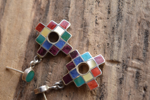 Southwestern Rainbow Inlay Dangle Earrings