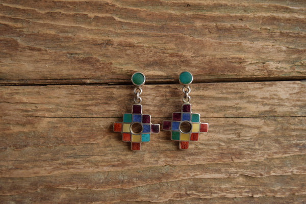 Southwestern Rainbow Inlay Dangle Earrings