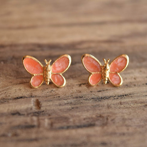 Vintage Coral Pink Enamel Butterfly studs