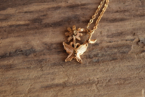 Butterfly Flower Necklace White and Gold Toned