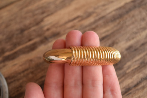 Gold Toned Hinged Bracelet - Vintage CastleCliff