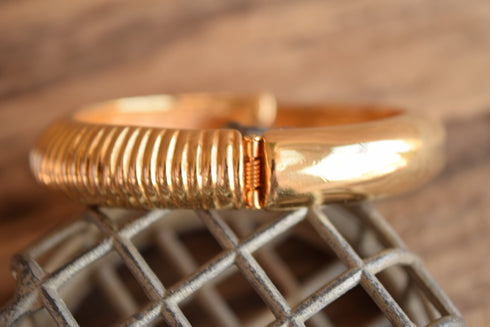 Gold Toned Hinged Bracelet - Vintage CastleCliff
