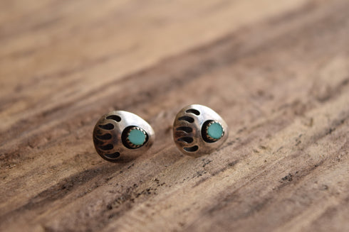 Small Bear Paw Shadow Box Earrings - Turquoise & Silver