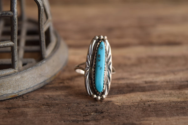 Long and Thin Turquoise Ring Size 6.5