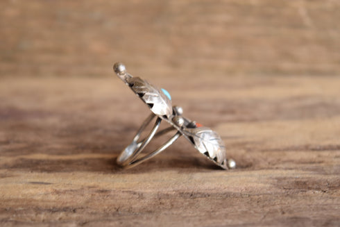 Size 7.5 Native American Turquoise & Coral Ring