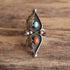 Native American Size 7 Turquoise and Coral Long Ring
