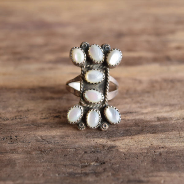 Mother of Pearl Cluster Ring Native American Size 8