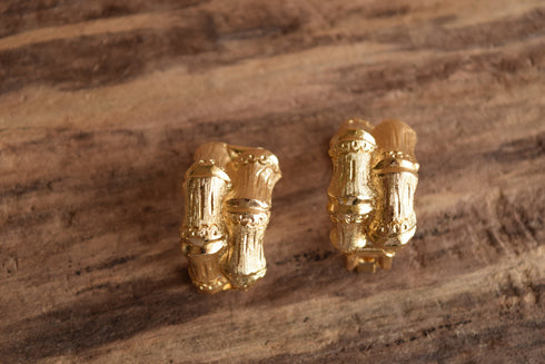 Golden Bamboo Hoop Clip On Earrings