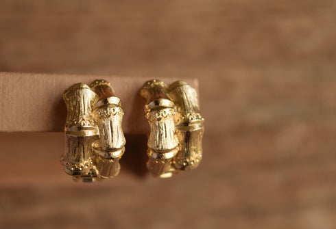 Golden Bamboo Hoop Clip On Earrings