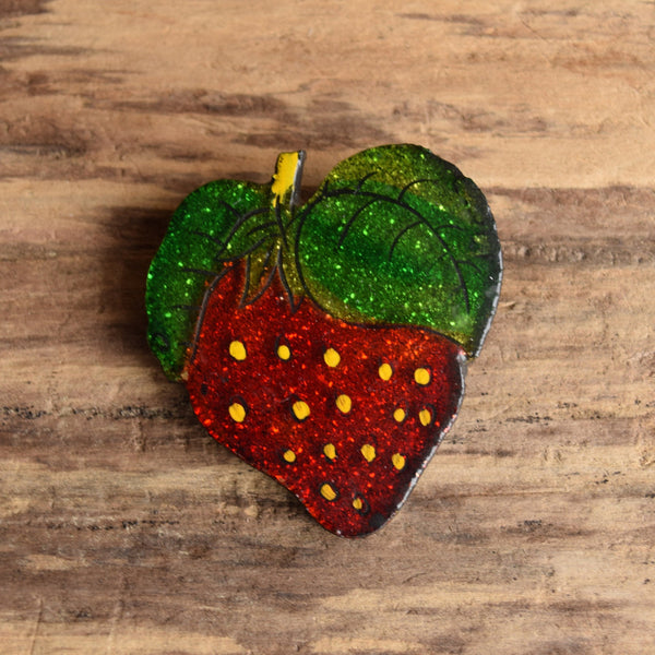 Vintage Glitter Strawberry Brooch Pin