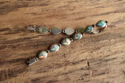 Opal Inlay Bracelet Signed AD Native American