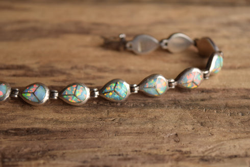 Opal Inlay Bracelet Signed AD Native American