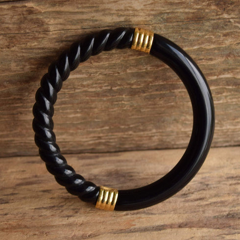 Trifari Black and Gold Bangle Bracelet Vintage