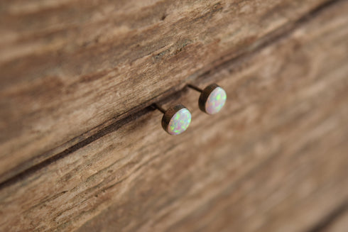 Round Opal Stud Earrings