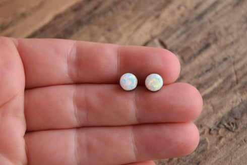 Round Opal Stud Earrings