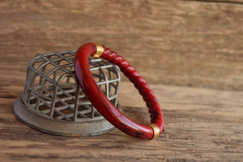 Red Spiral Marbled Bangle by Trifari