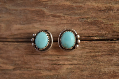 Pale Turquoise Stud Earrings - Signed Native American