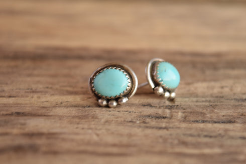 Pale Turquoise Stud Earrings - Signed Native American