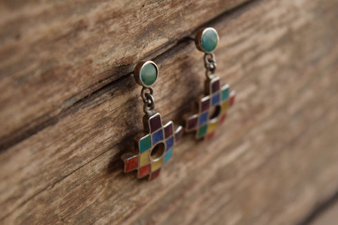 Southwestern Rainbow Inlay Dangle Earrings