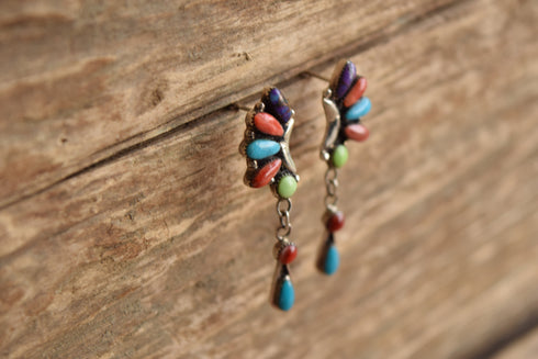 Rainbow Dangle Southwestern Earrings - Signed Native American CC