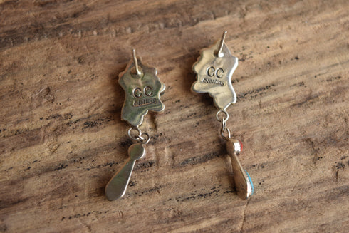 Rainbow Dangle Southwestern Earrings - Signed Native American CC