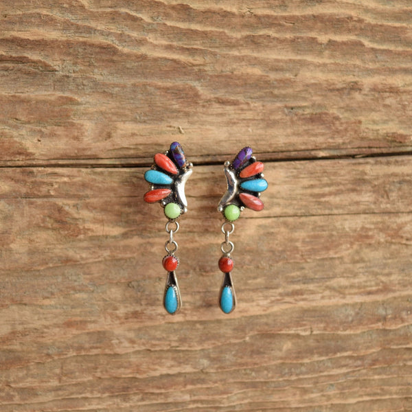 Rainbow Dangle Southwestern Earrings - Signed Native American CC