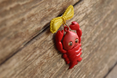 Plastic Heart Lobster Dangle Brooch