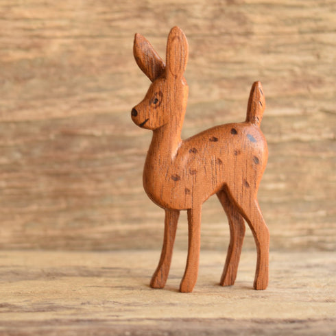 Wooden vintage baby deer brooch