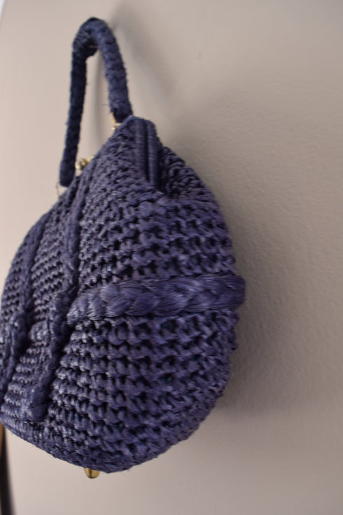 Blue Raffia Vintage Handbag by Walborg