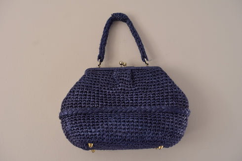 Blue Raffia Vintage Handbag by Walborg