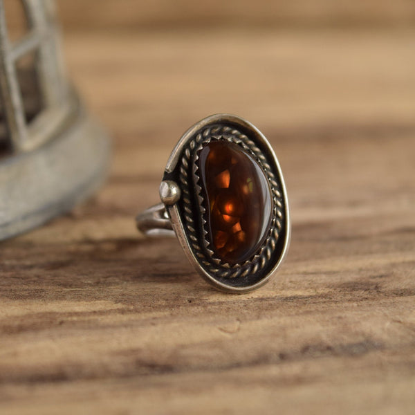 Fire Agate Vintage Ring Size 7 Brown Opal