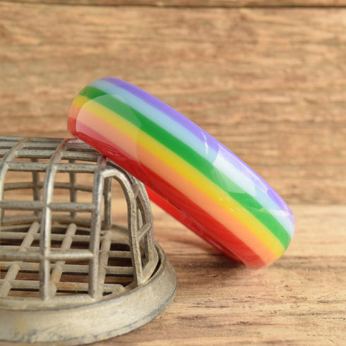 Vintage Rainbow Striped Lucite Bangle Bracelet