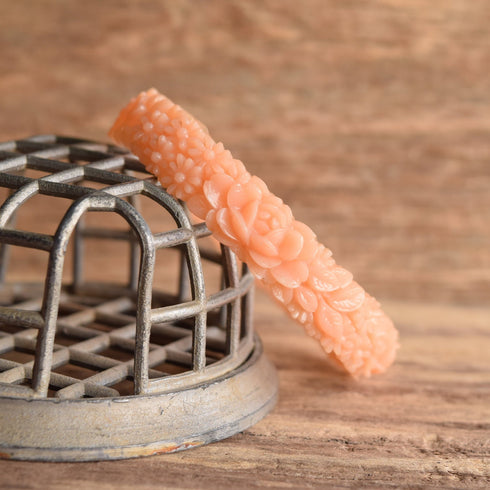 Orange Molded Plastic Flower Bangle Bracelet