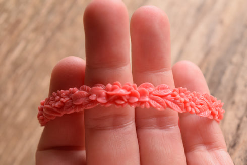 Thin Coral Celluloid Floral Bangle