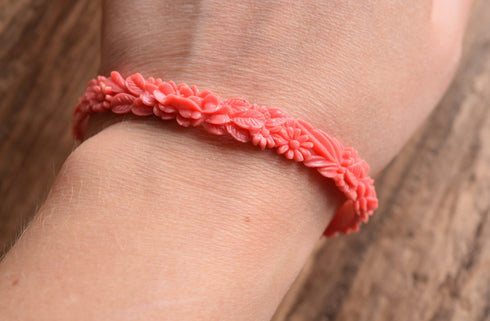 Thin Coral Celluloid Floral Bangle
