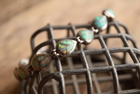 Opal Inlay Bracelet Signed AD Native American