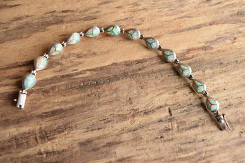Opal Inlay Bracelet Signed AD Native American