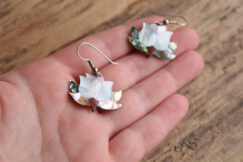 Lotus Shell Inlay Dangle Earrings
