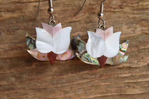 Lotus Shell Inlay Dangle Earrings