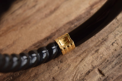 Black Spiral Bangle with Gold Toned Accents - Trifari