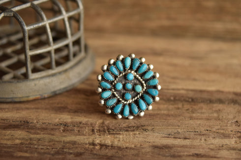 Turquoise Cluster Ring - Size 10 Signed Native Ring