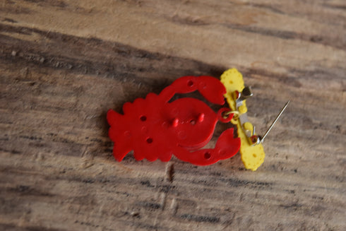 Plastic Heart Lobster Dangle Brooch