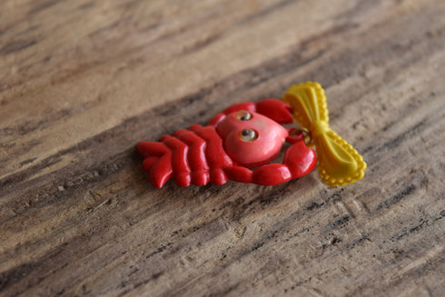 Plastic Heart Lobster Dangle Brooch