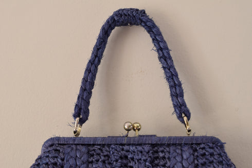 Blue Raffia Vintage Handbag by Walborg