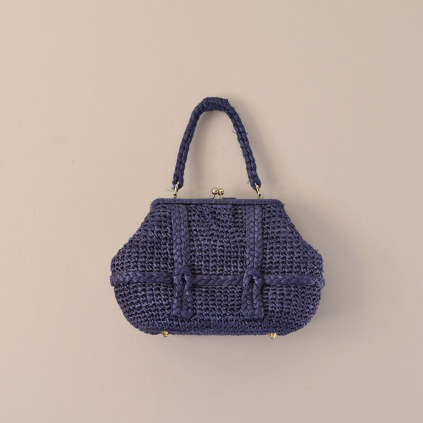 Blue Raffia Vintage Handbag by Walborg